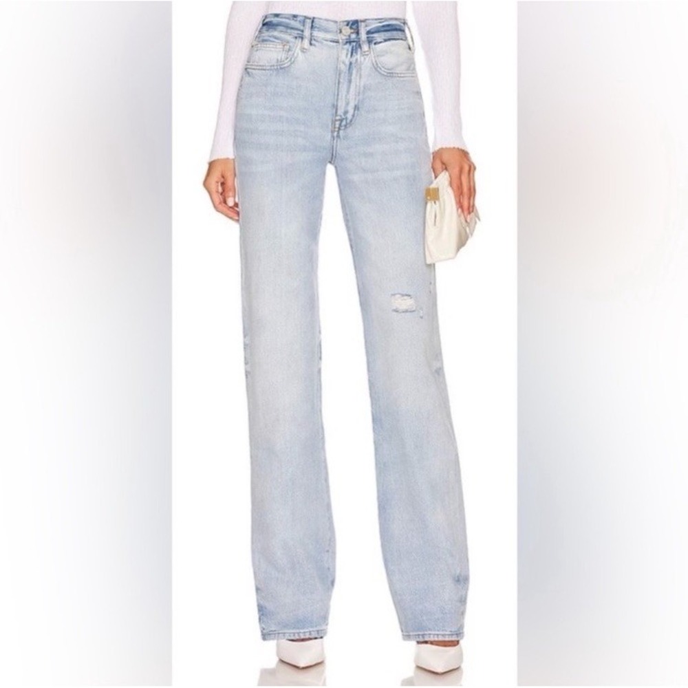 FRAME Denim Le Jane High Rise Straight Leg Distressed Jeans Size 33 Winslow Wash